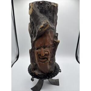 1960's German Hand Carved Bearded Spirit Face In Tree Johann Gunter Candle 12.5”